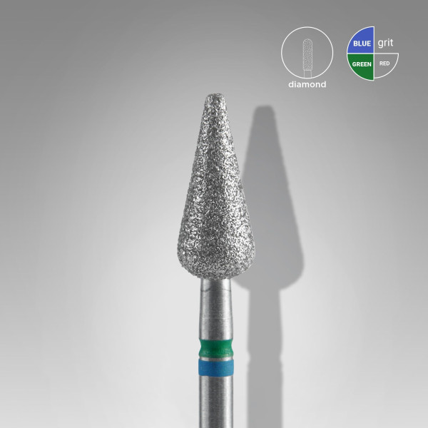 Диамантена фреза DUO „остра круша“ Staleks Pro Expert – синьо-зелена, Ø 5 мм / работна част 12 мм